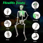 Haunt & Co Costway 5.5 FT Poseable Halloween Skeleton Life-Size Decoration with Built-in Lights Green