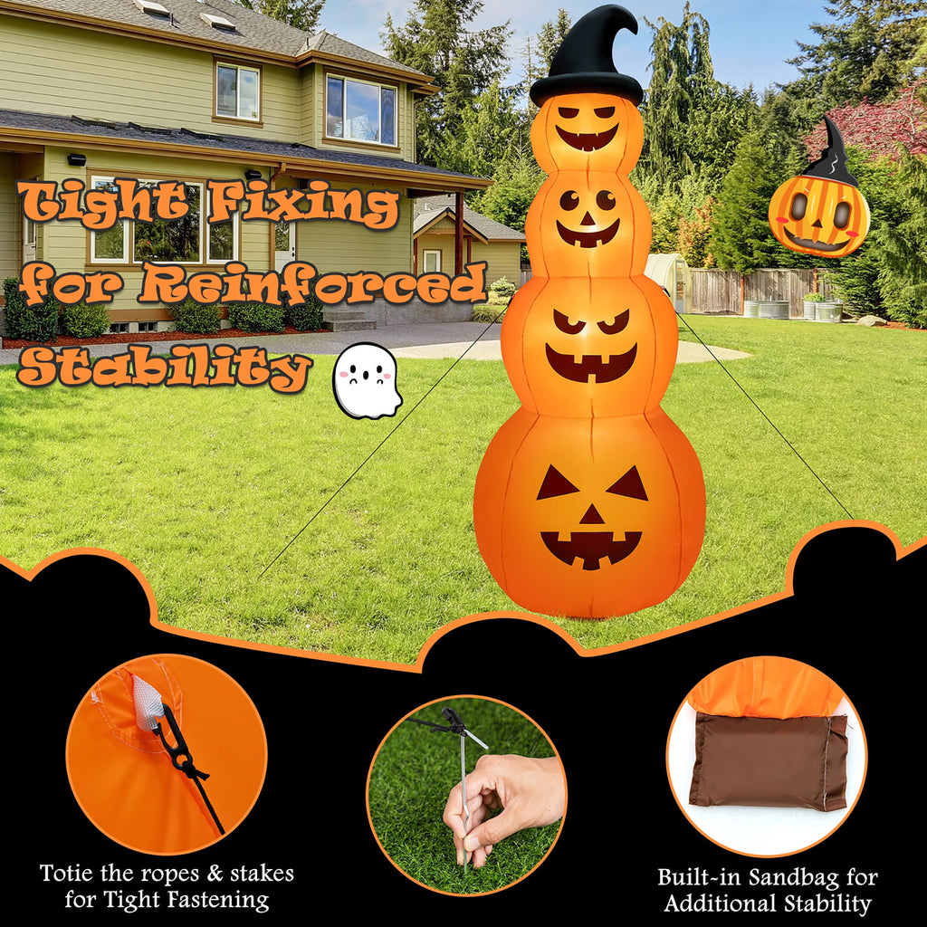 Haunt & Co Gymax 8 ft Inflatable Halloween Pumpkins Stack Holiday Decor w/ Built-in LED Lights