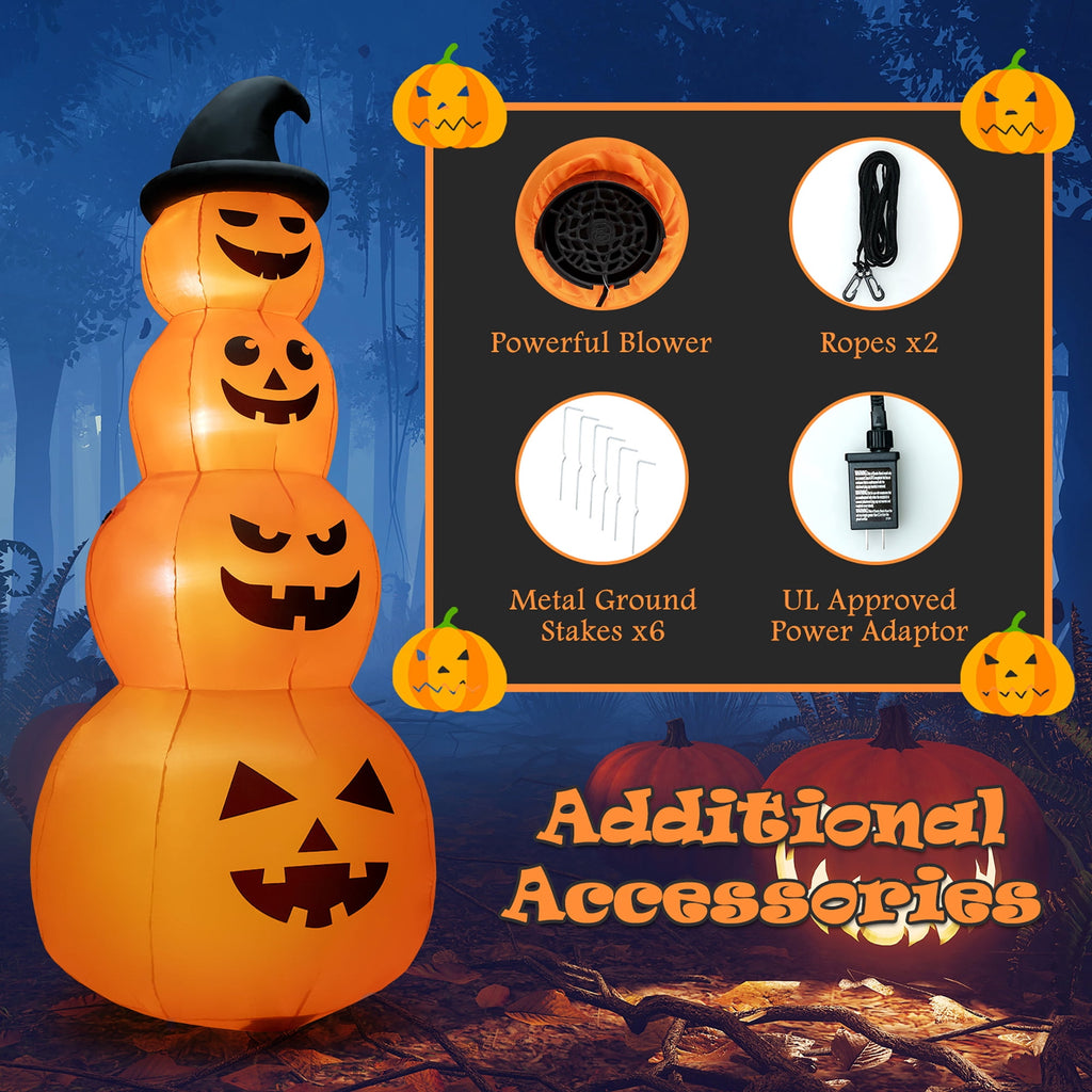 Haunt & Co Gymax 8 ft Inflatable Halloween Pumpkins Stack Holiday Decor w/ Built-in LED Lights