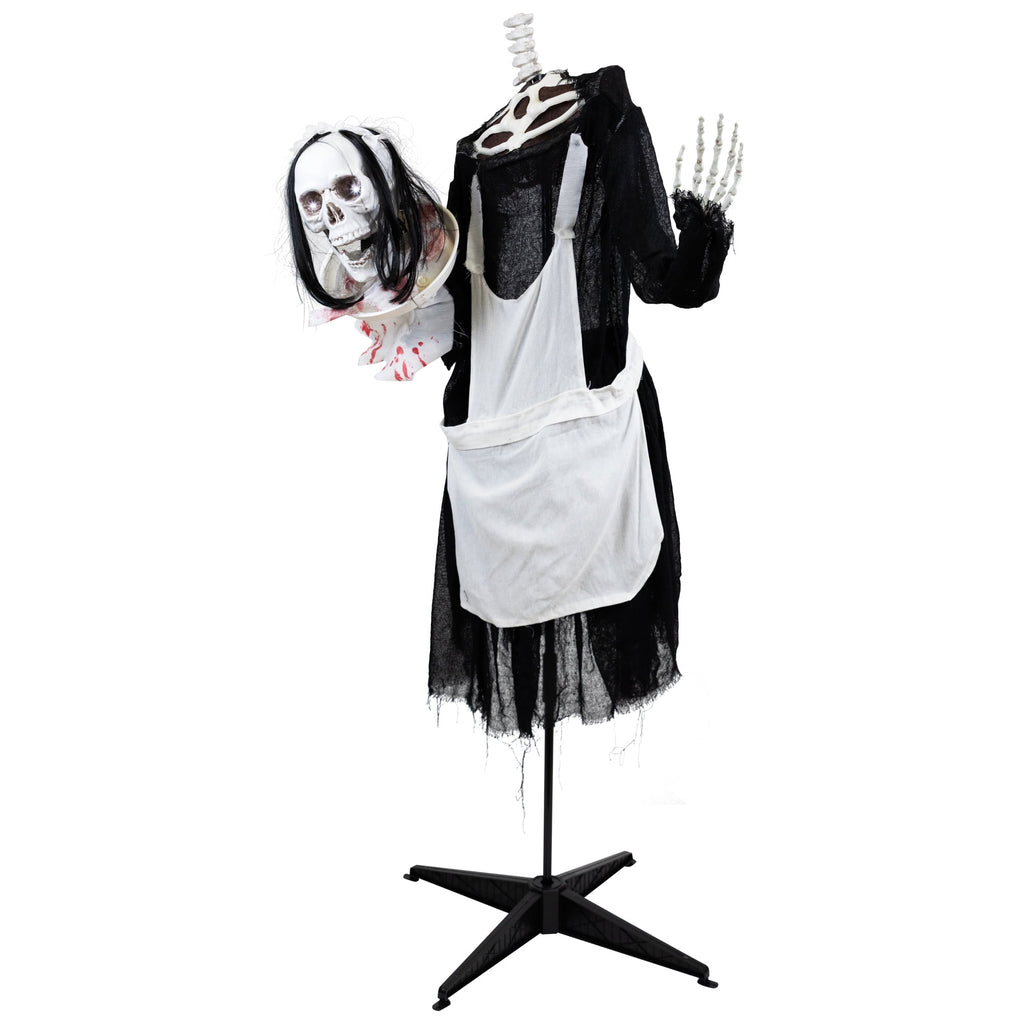 Haunt & Co 57" Animated LED Lighted Head-in-Hand Skeleton Maid