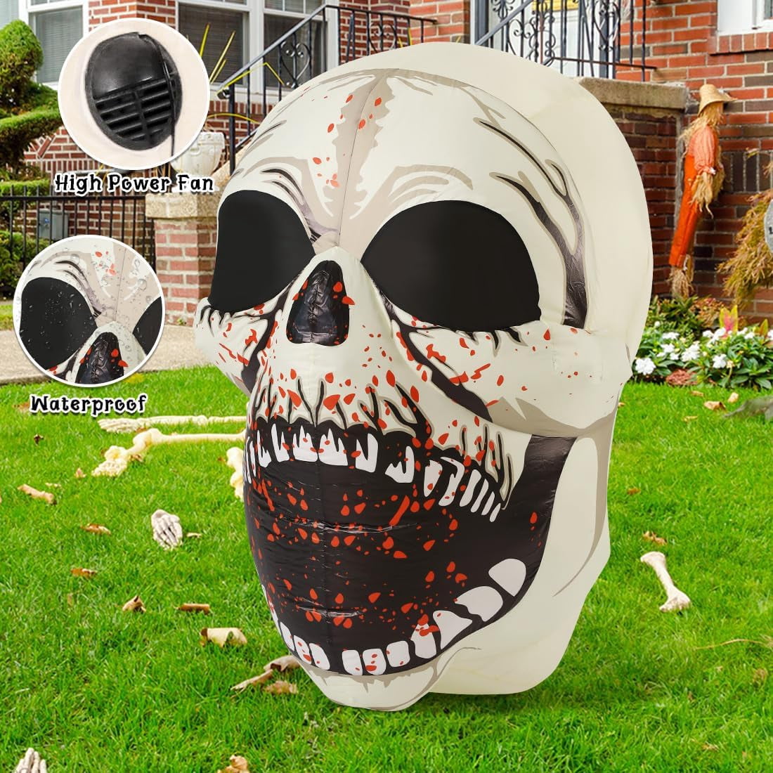 Haunt & Co Halloween Inflatables 4 FT High Halloween Inflatable Skull with Magic LEDs, Scary Skulls Inflatable Halloween Skull Inflatable, Outdoor Clearance for Holiday Party