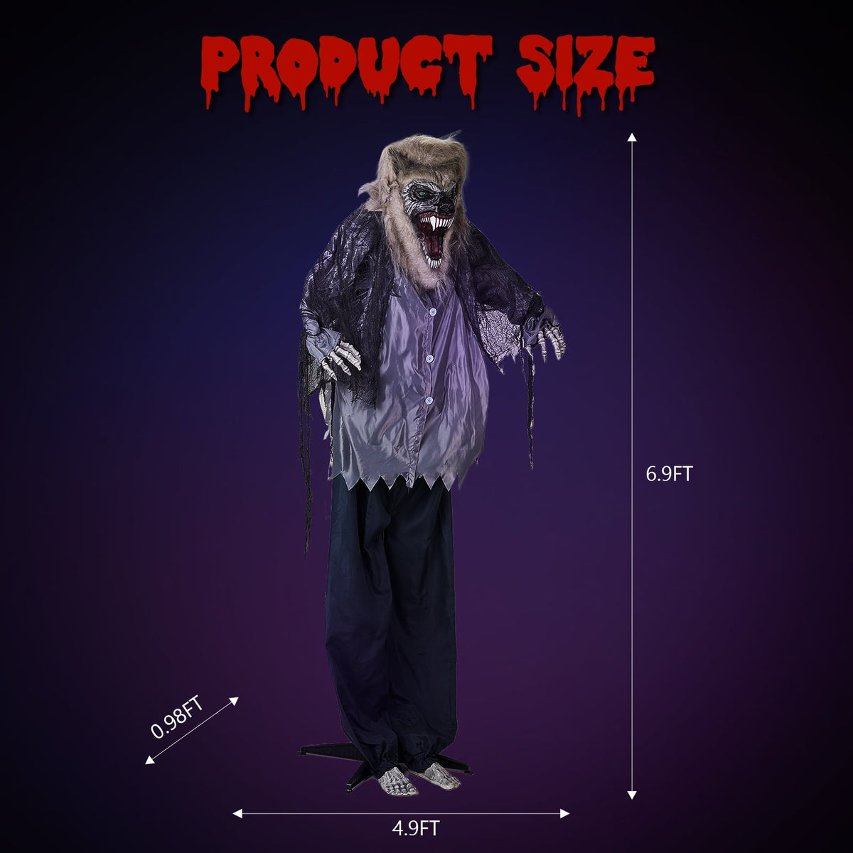 Haunt & Co 7FT Halloween Animatronic Werewolf w/ Werewolf Barking Sound The Sound Activated Halloween Prop