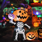 Haunt & Co Halloween Inflatables 6 FT Halloween Pumpkin Inflatable with Skull Body, Scary Blow Up Halloween Pumpkin Decoration with LED Lights, Outdoor Clearance for Holiday Party