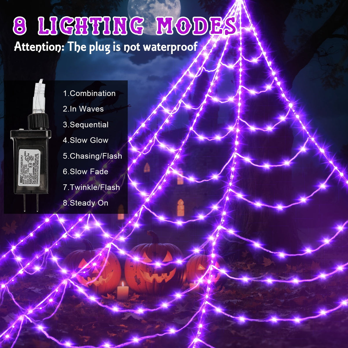 Haunt & Co Scidweet Outdoor, 500 LED Halloween Giant Spider Web Lights
