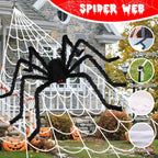 Haunt & Co Scidweet Outdoor, 350 LED Halloween Spider Web Lights with 79" Giant Spider for Home Garden Yard Decor