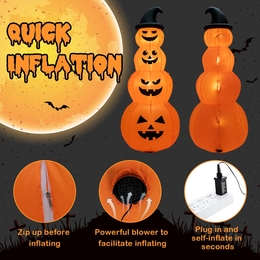 Haunt & Co Costway 8FT Halloween Inflatable Stacked Pumpkins Blow-up Holiday Decoration w/ LED Lights