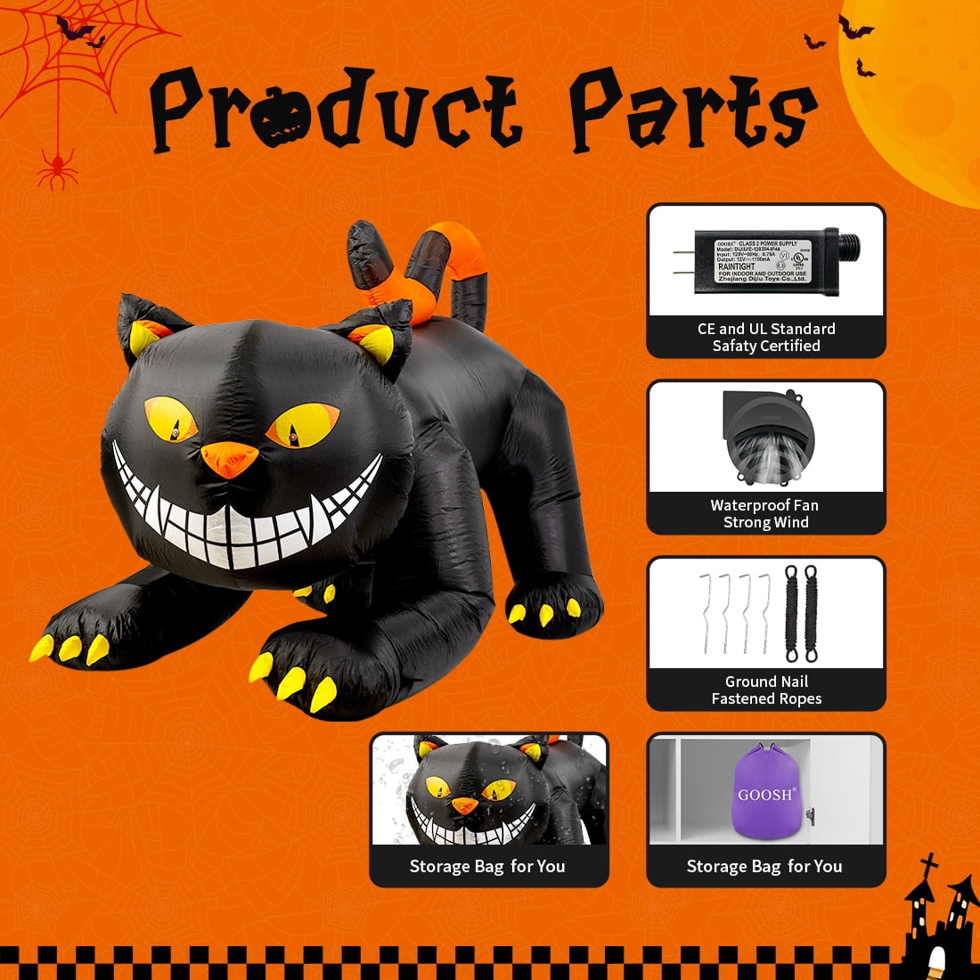 Haunt & Co Halloween Inflatable 6 FT Black Cat Inflatable Moving Head, Scary Black Cat with LED Lights Built-in, Halloween Outdoor Decorations Clearance for Holiday/Party/Yard/Garden