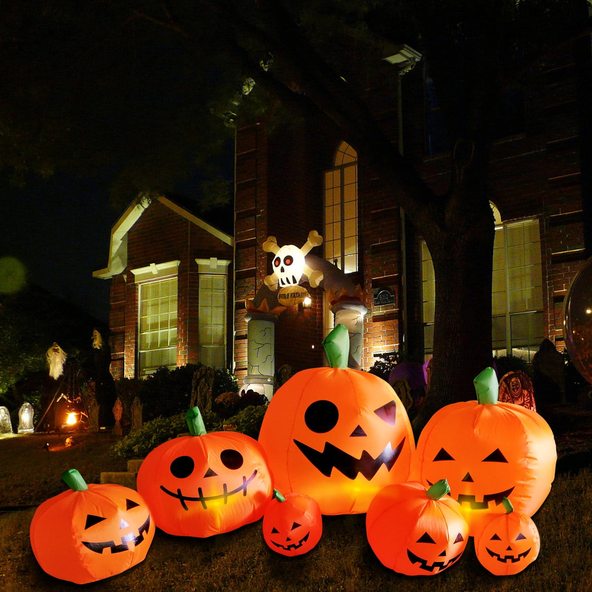 Haunt & Co 8 ft Halloween Inflatable Pumpkin, Giant Lighted Jack-O'-Lantern Blow Up Yard Decoration Waterproof with LED, Blower, Stakes and Tethers