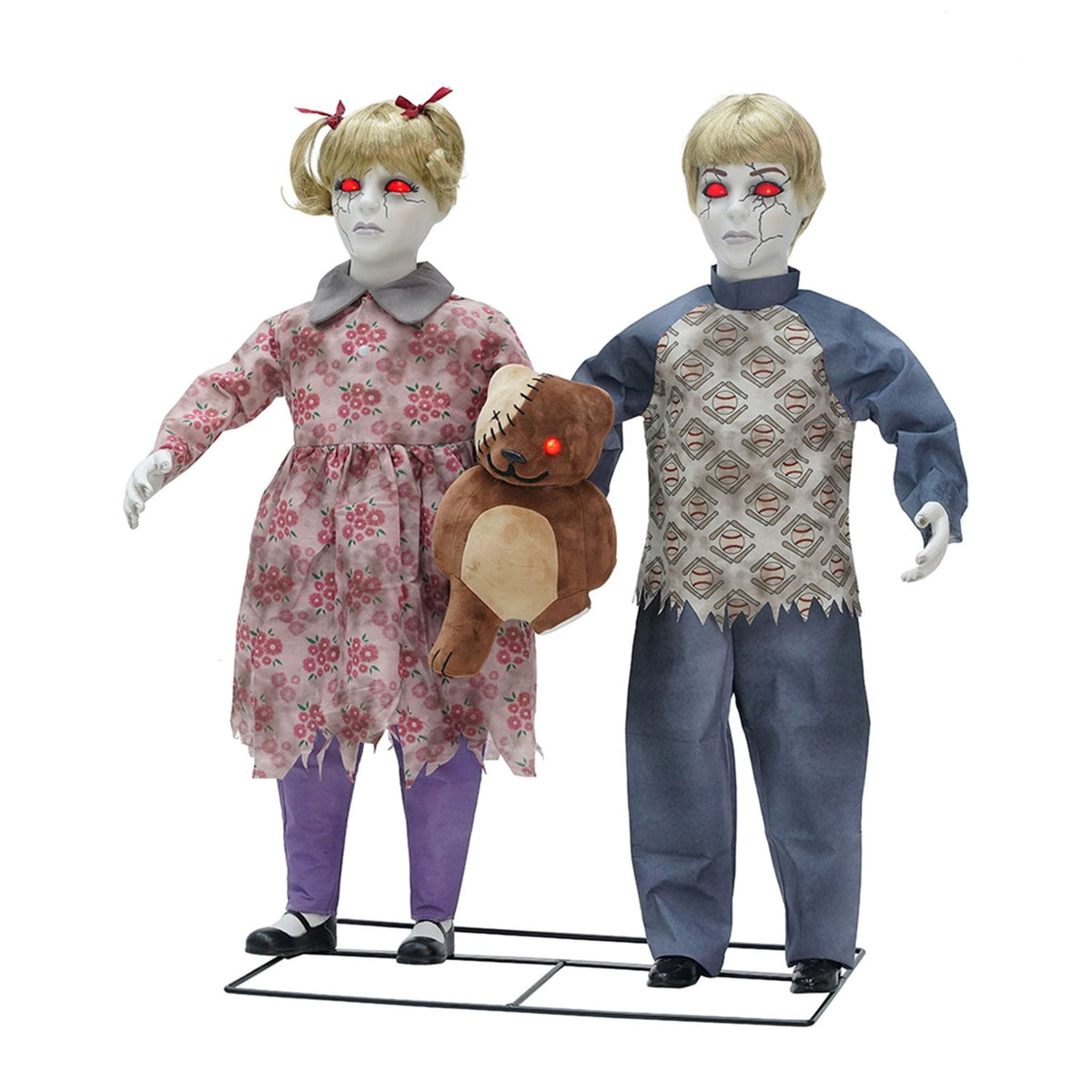 Haunt & Co Apocalypse Twins Halloween Animatronics with Red Eyes & Head Sync, 3-Ft