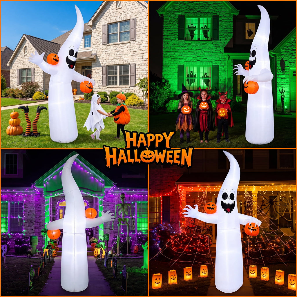 Haunt & Co VETPW Halloween Inflatable, 10 FT Giant Ghost Pumpkin Arch Inflatable Decoration with LED Light