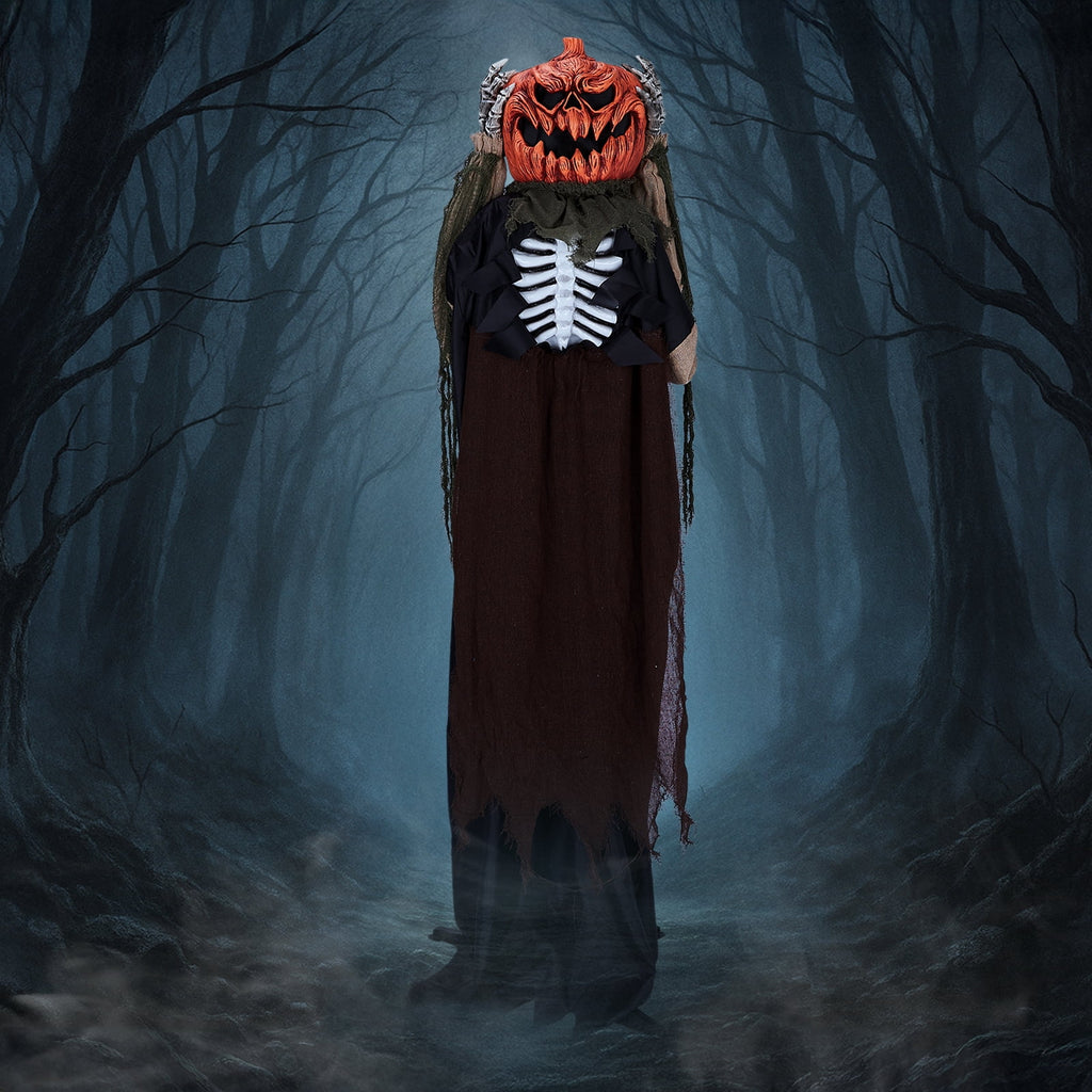 Haunt & Co 6ft Ghost with The Pumpkin Head Halloween Animated Animatronic Decoration w/ Pre-Recorded Screaming