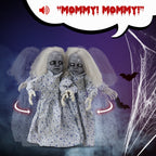 Haunt & Co 2.8ft Halloween Scary Yard Decorations, Twin Girls Halloween Standing Decoration, Animated Haunted House Halloween Party Prop Decoration, with Creepy Sounds