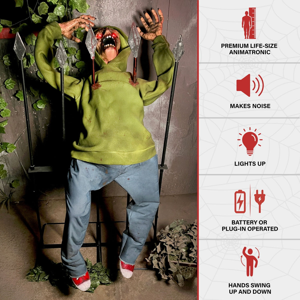 Haunt & Co 4.4 ft Voice-Sensor Impaled Zombie Halloween Animatronic