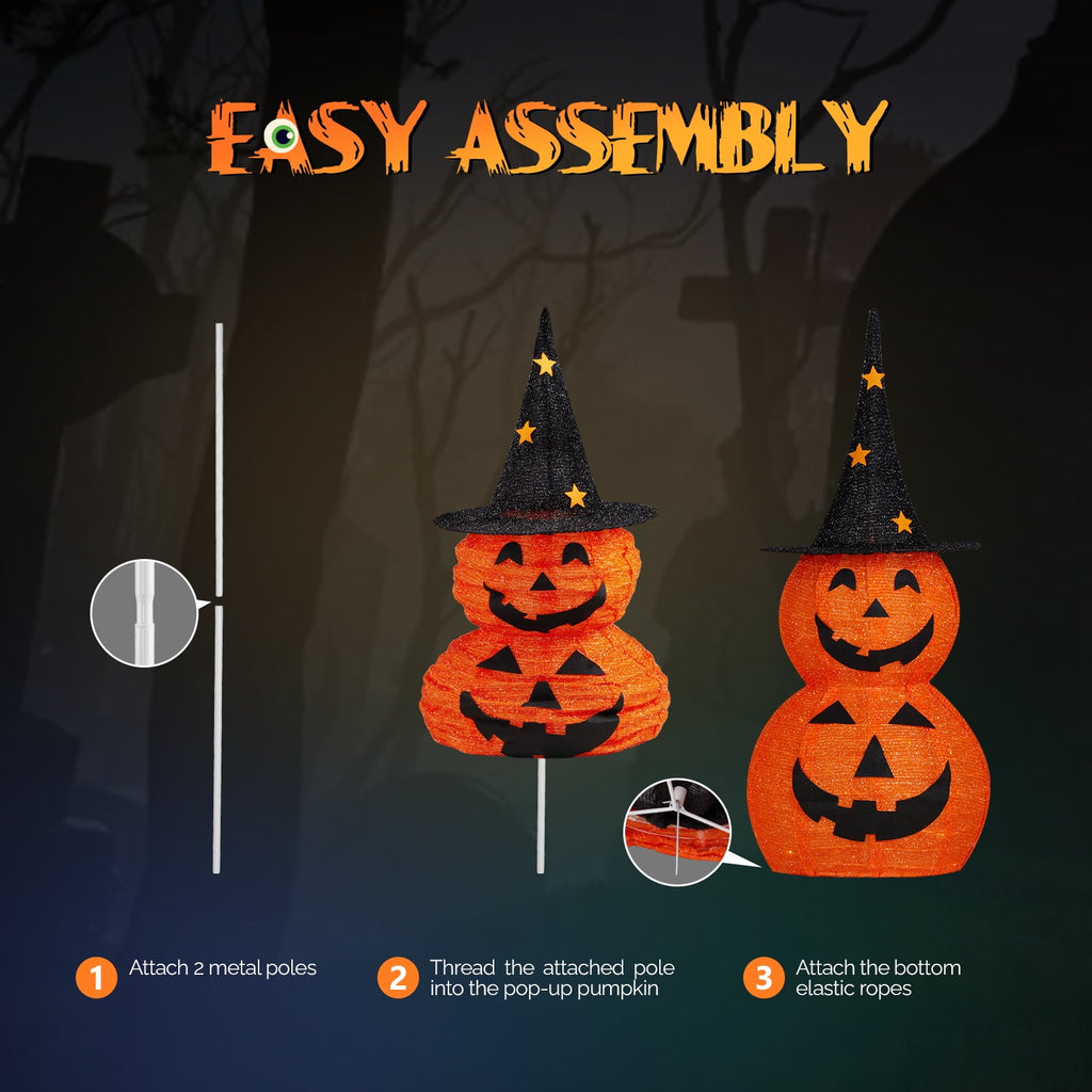 Haunt & Co 3FT Pumpkins Halloween Lighted Pumpkin Outdoor Decoration for Holiday Lawn Garden Party,2Pcs