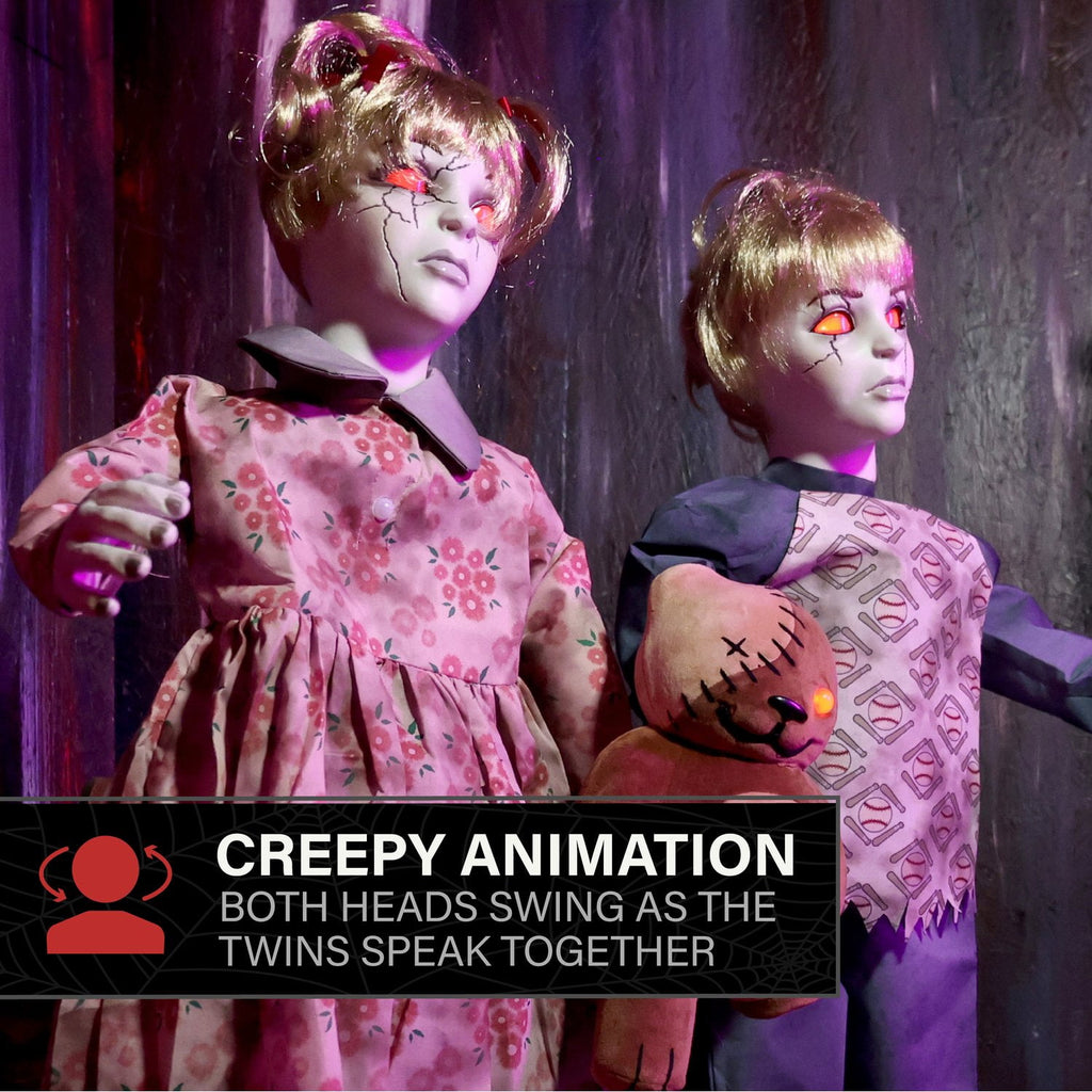 Haunt & Co Apocalypse Twins Halloween Animatronics with Red Eyes & Head Sync, 3-Ft