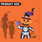 Haunt & Co Halloween Inflatables 6 FT Halloween Pumpkin Inflatable with Skull Body, Scary Blow Up Halloween Pumpkin Decoration with LED Lights, Outdoor Clearance for Holiday Party