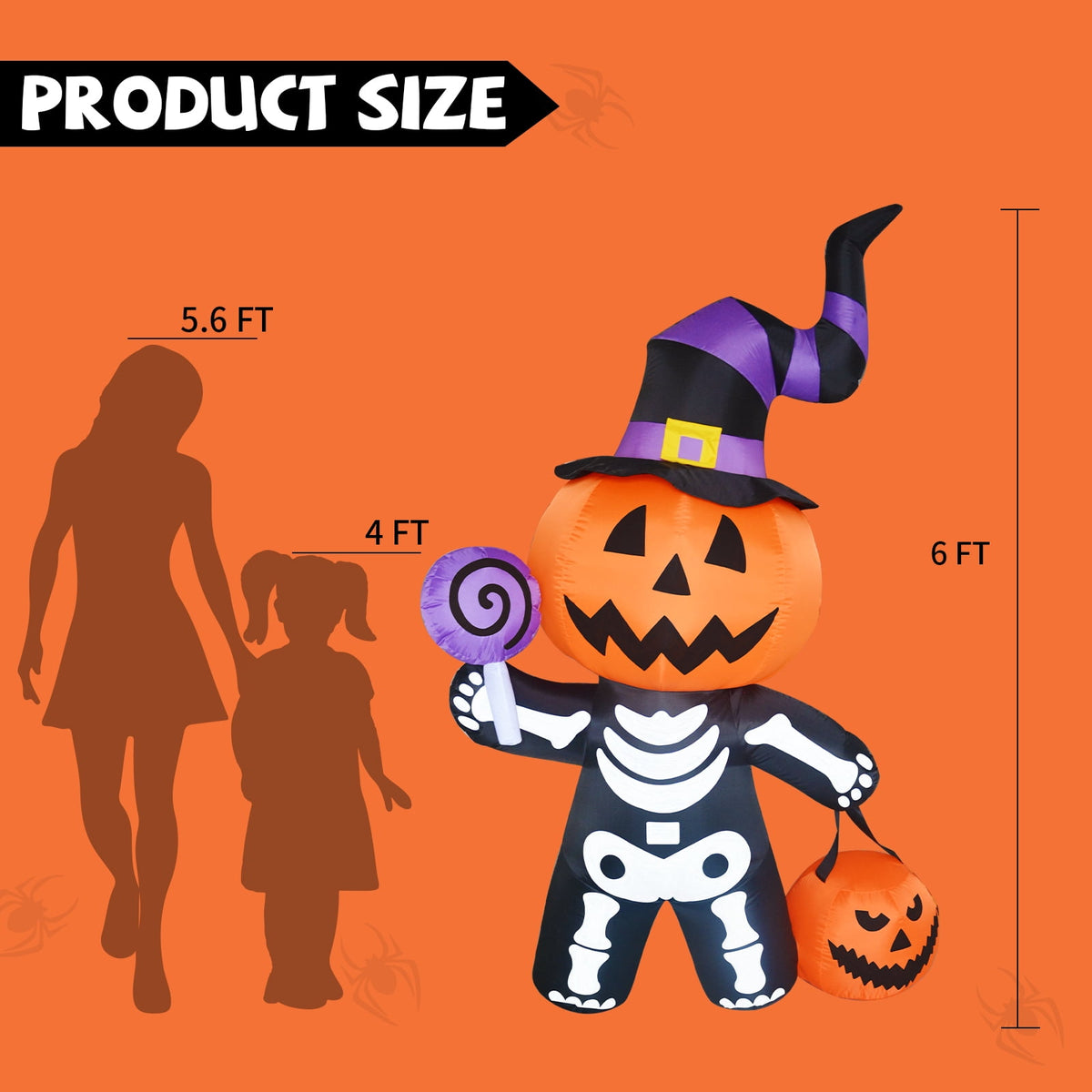 Haunt & Co Halloween Inflatables 6 FT Halloween Pumpkin Inflatable with Skull Body, Scary Blow Up Halloween Pumpkin Decoration with LED Lights, Outdoor Clearance for Holiday Party