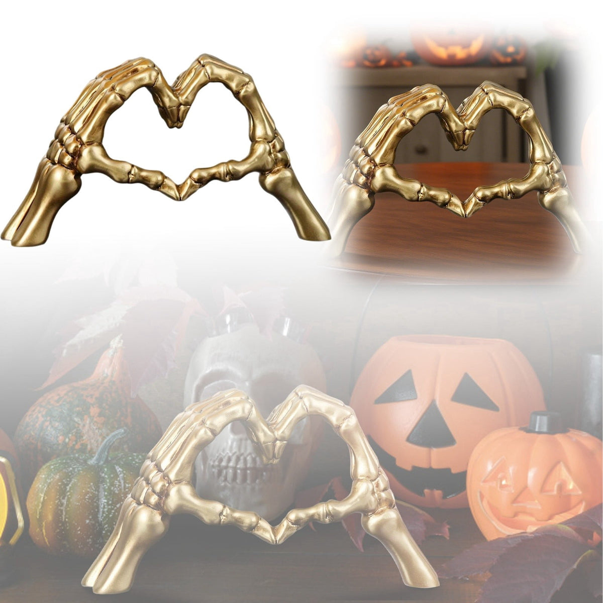 Haunt & Co Halloween Resin Abstract Skeleton Statue Love Ornaments Heart Shape Finger Gesture Figurines Halloween Home Desktop Decoration for Shelf Display Coffee Table Centerpiece Wedding Decor
