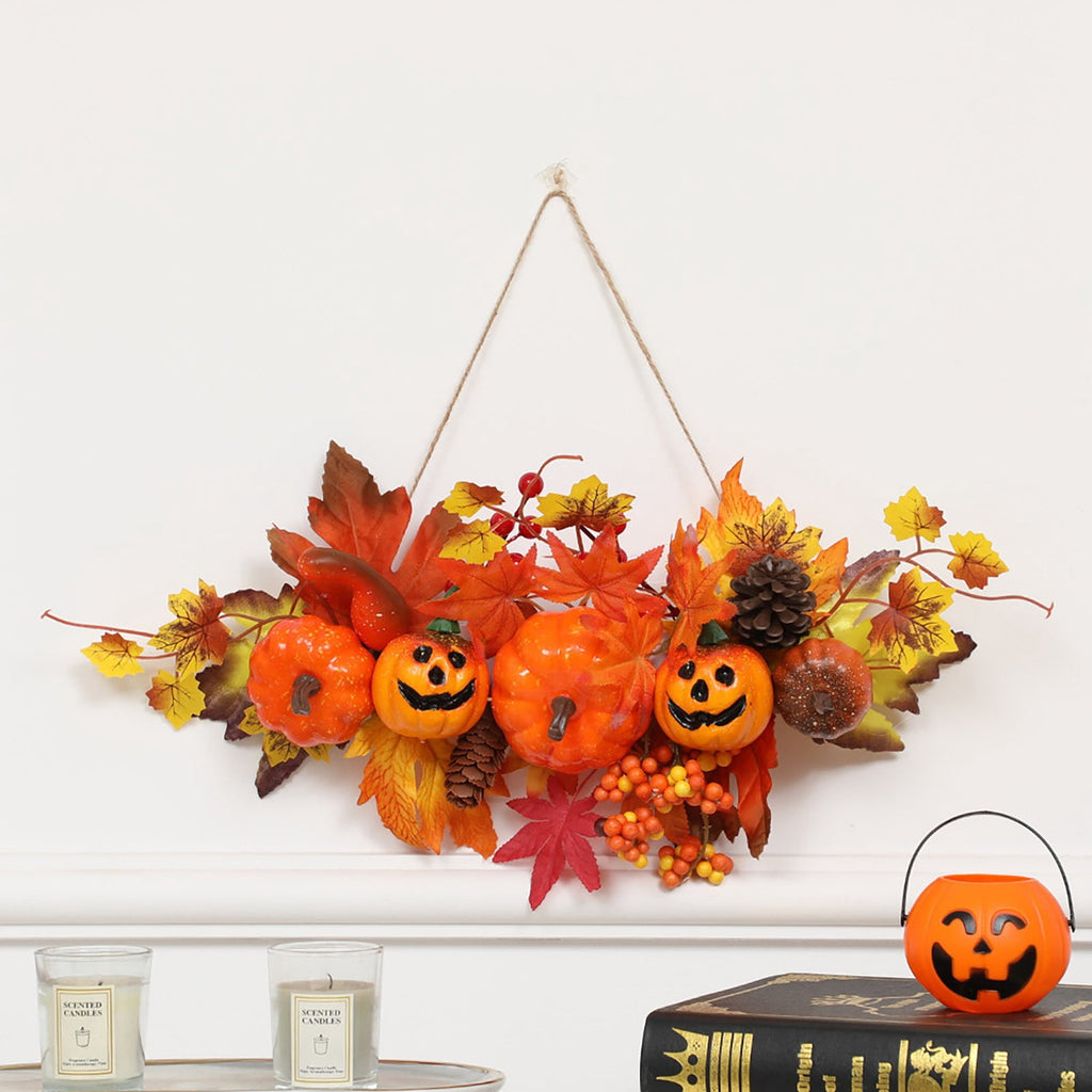 Haunt & Co Gaecuw Halloween Pumpkin Maple Leaf Hanging Ornament Fall Festival Wall Decor for Front Door Party Indoor Supplies