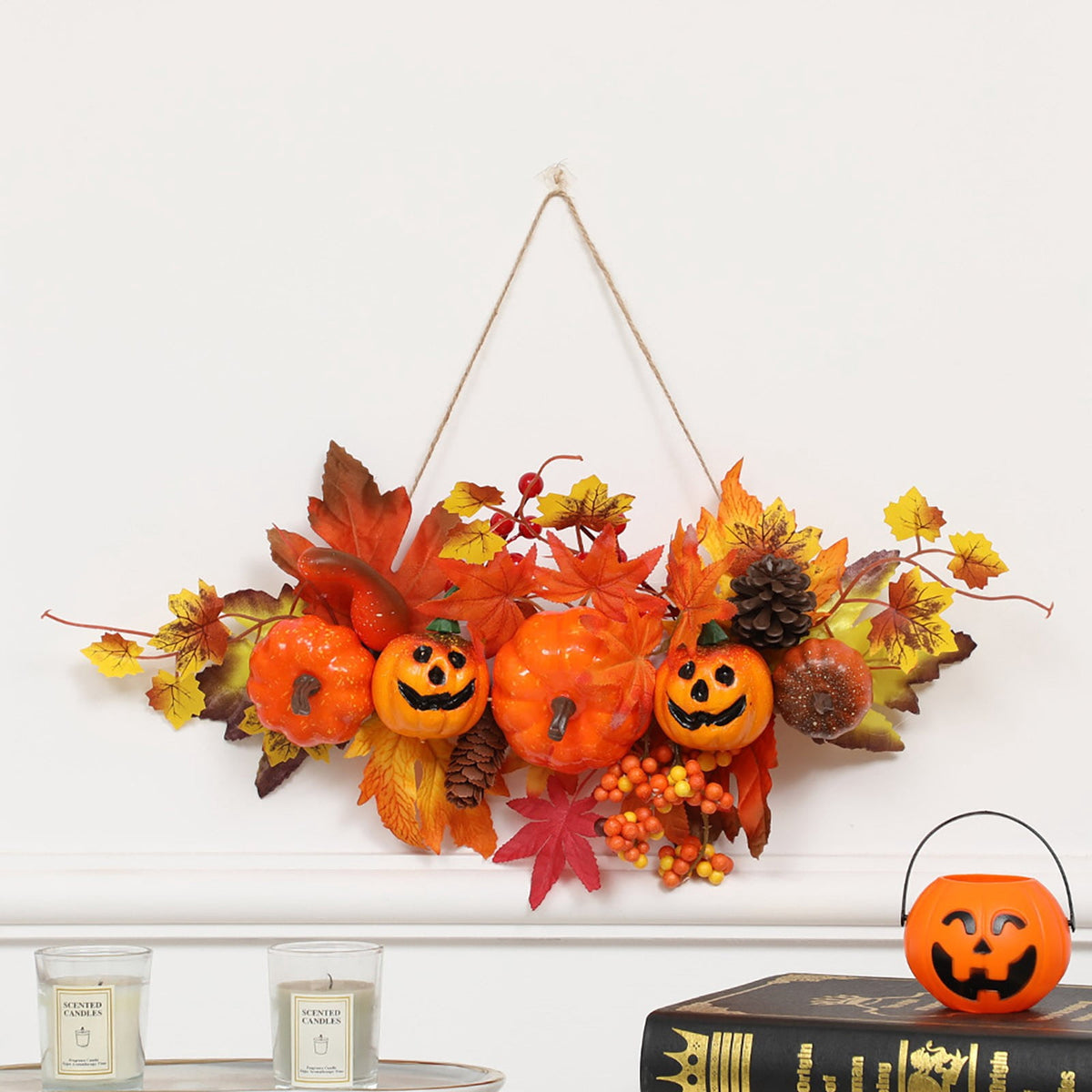 Haunt & Co Gaecuw Halloween Pumpkin Maple Leaf Hanging Ornament Fall Festival Wall Decor for Front Door Party Indoor Supplies