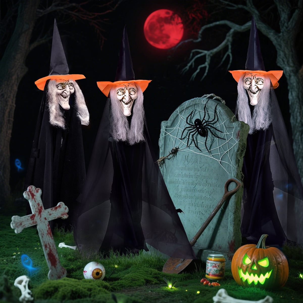 Haunt & Co Fun Little Toys 3 Pcs Halloween Witch Decorations, 43" Wicked Witches Decor, Scary Halloween Stakes
