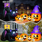 Haunt & Co 9FT Halloween Inflatable Black Cat with Pumpkin, with 8 LED Lights,Blow Up Outdoor Lawn Decor