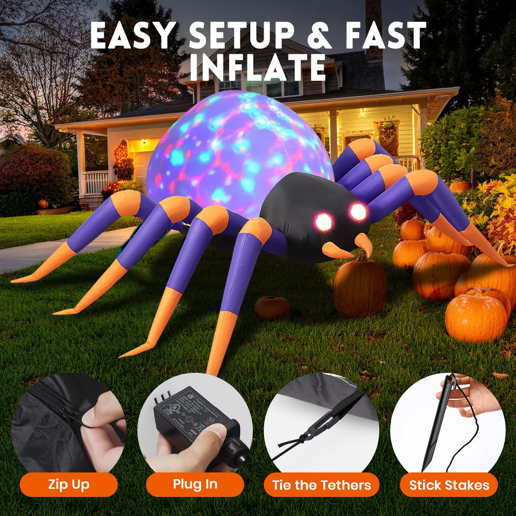 Haunt & Co 8 FT Halloween Spider Inflatables Outdoor Decorations, Blow Up Yard Decoration with Built-in LED Lights for Holiday, Party, Yard, Garden