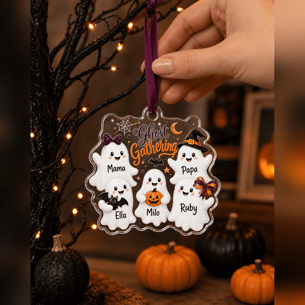 Haunt & Co Personalized Ghost Gathering Family Acrylic Halloween Hanging Ornament