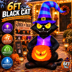 Haunt & Co Toiyjofe 6ft Halloween Inflatable Black Cat with Jack-o'-Lantern & LED Lights, Trick-or-Treat Yard Decoration with Witch Hat