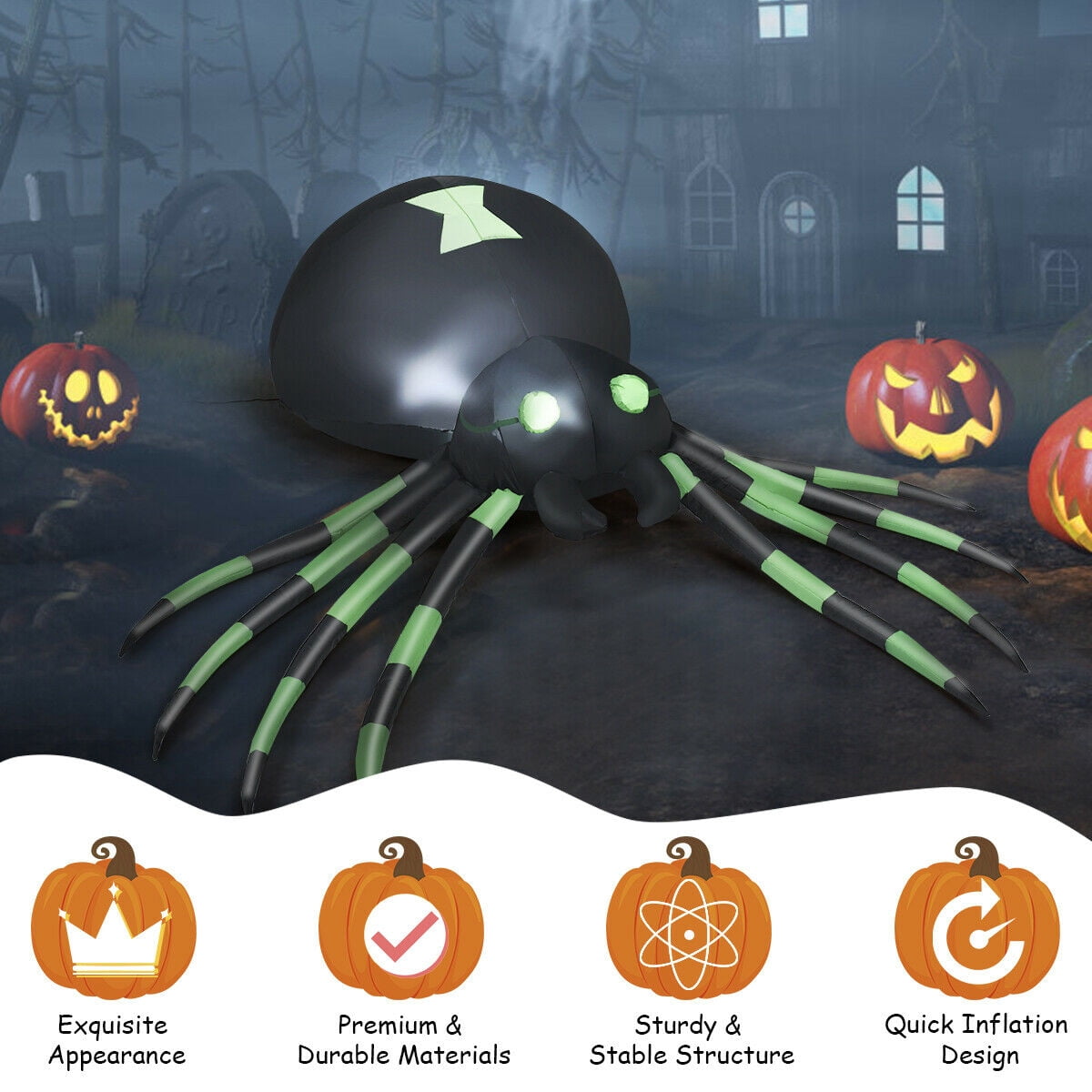 Haunt & Co Gymax 6FT Halloween Inflatable Blow-Up Spider w/ LED Lights Outdoor Yard Decoration