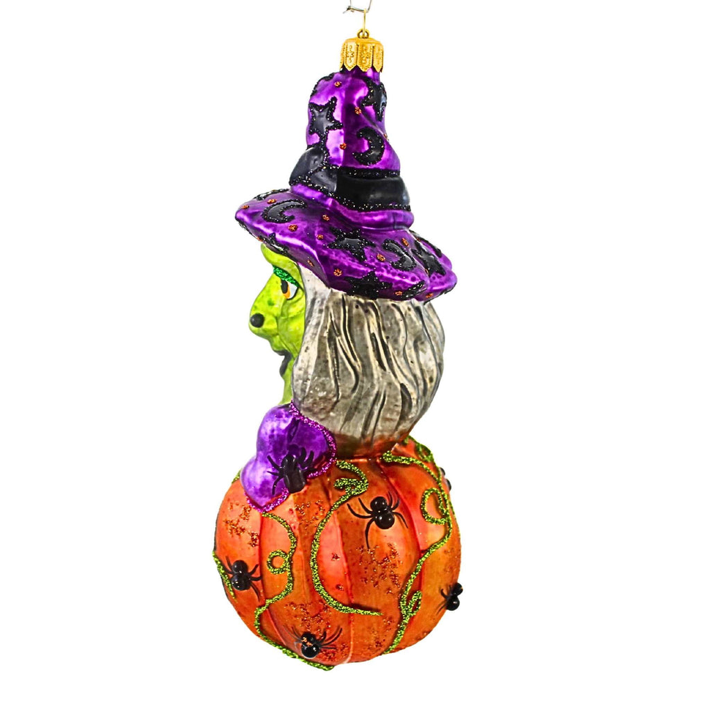 Haunt & Co Blu Bom Witch On A Pumpkin Glass Ornament Halloween Jol Wicked 2022115