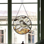 Haunt & Co Bedroom Christmas Gift - Halloween Chickadee Christmas Stained Glass Hanging Ornament - Nature-Inspired Holiday Tree Decoration, Xmas Gift for Mom, Dad, Family, Friends