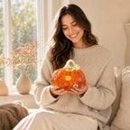 Haunt & Co Glass Pumpkin Ornament, Swirl Art Glass Figurine Fall Thanksgiving Halloween Tabletop Home Decor, Stripe Pumpkin Statue Orange