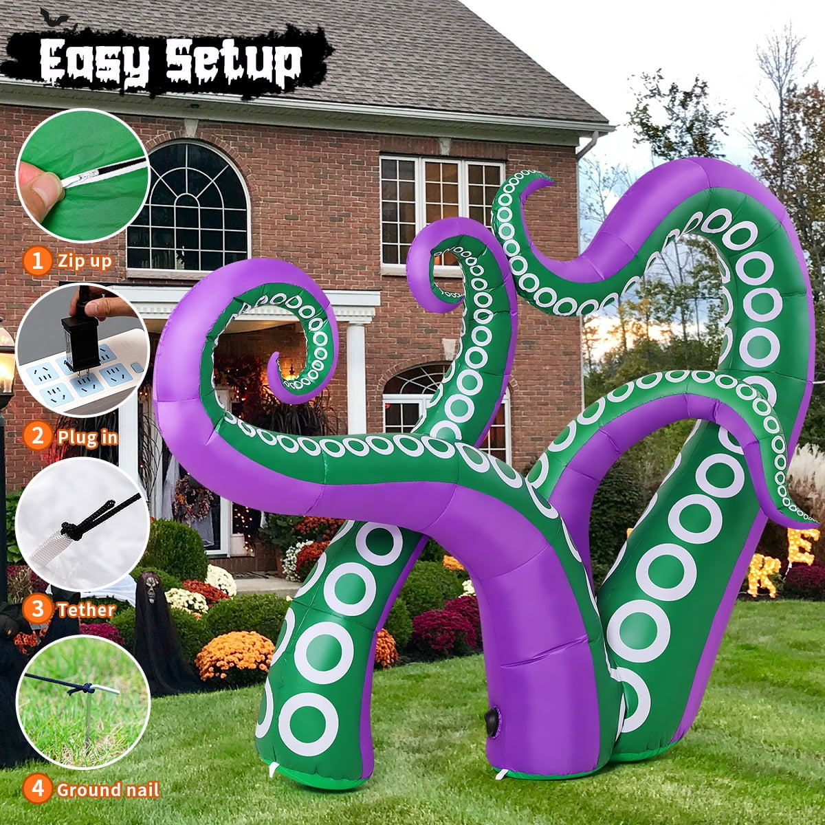 Haunt & Co Halloween Inflatables 7.2 FT Octopus Tentacles Inflatable with Built-in LEDs, Halloween Inflatable Octopus Blow Up Octopus Tentacles, Outdoor Clearance for Holiday Party