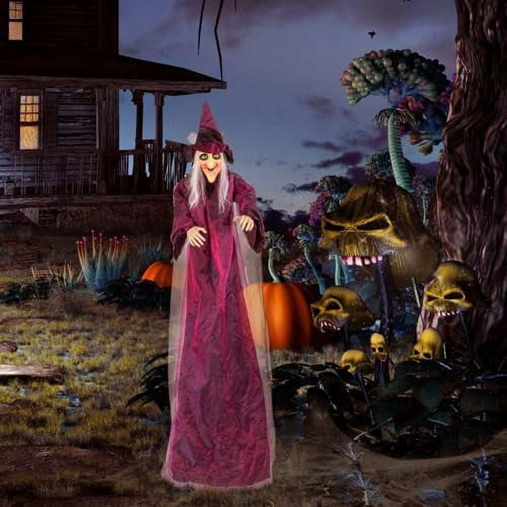 Haunt & Co VINGLI Life Size Animated Talking Witch Outside Animatronics Hanging Witch Decor with Spooky Voice Red Lighted Eyes