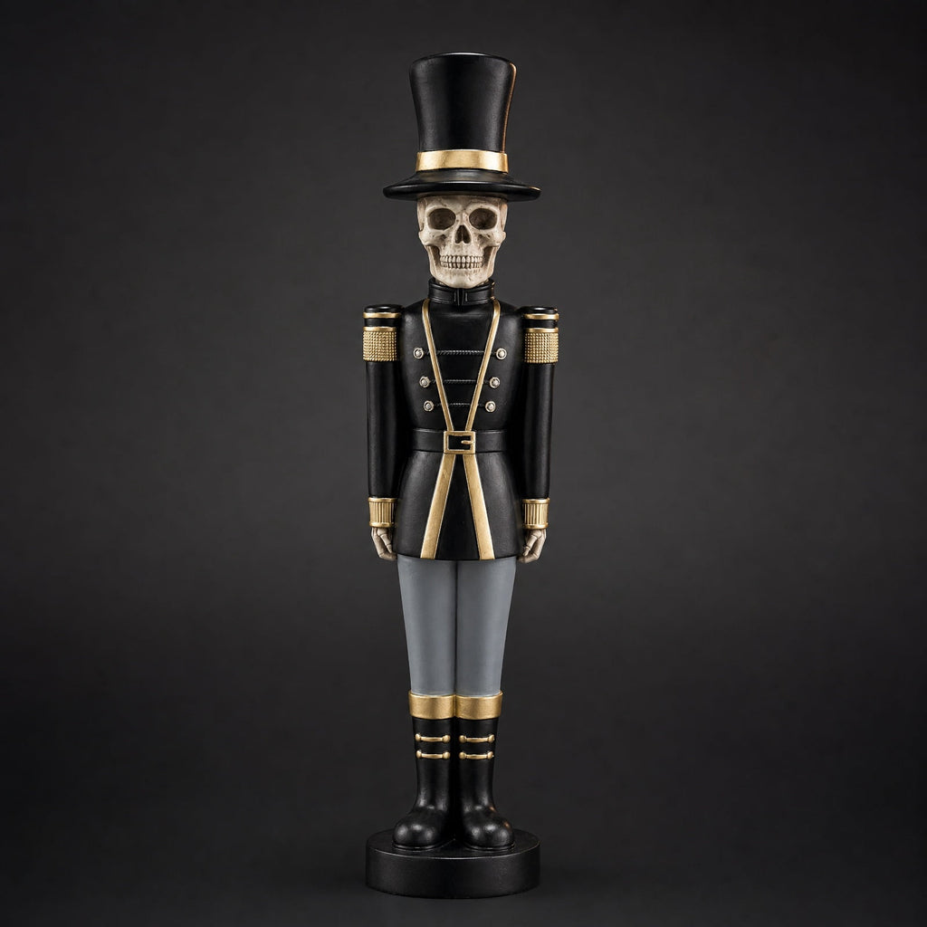 Haunt & Co 14" Resin Skeleton Nutcracker Figurine, Halloween Soldier Statue, Hand Painted Black Gold Nutcracker Ornament for Holiday Tabletop Decoration