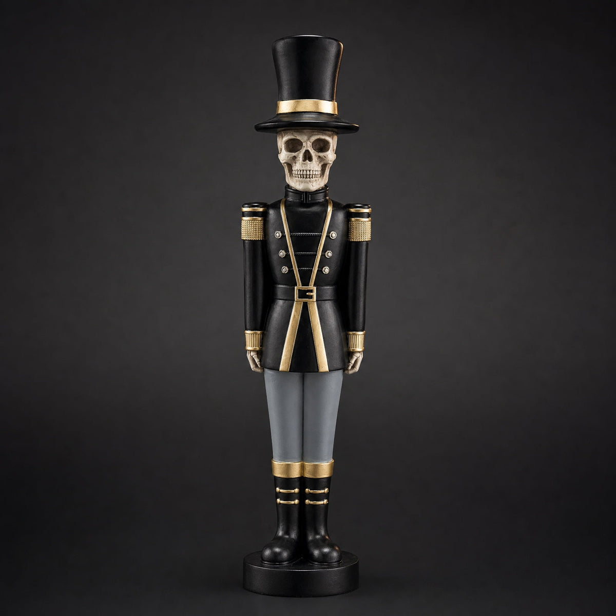 Haunt & Co 14" Resin Skeleton Nutcracker Figurine, Halloween Soldier Statue, Hand Painted Black Gold Nutcracker Ornament for Holiday Tabletop Decoration