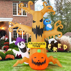 Haunt & Co Halloween Inflatables 8 FT Halloween Inflatable tree with Ghost Pumpkin and Owl, Halloween Dead Tree Decorations Scary with Built-in Lights for Halloween/Holiday/Party