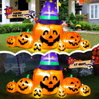 Haunt & Co 8.7FT Halloween Inflatable Pumpkin Set, 7-Pumpkin Outdoor Decoration with Witch Hats and LED Lights