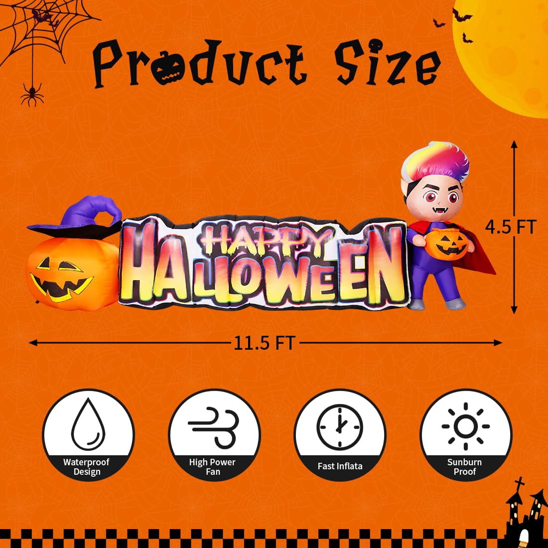 Haunt & Co Halloween Inflatables 11.5 FT Long Vampire With Pumpkin, Outdoor Halloween Inflatables Halloween Blow Ups with LED Lights, Funny Inflatables for Halloween Holiday Party