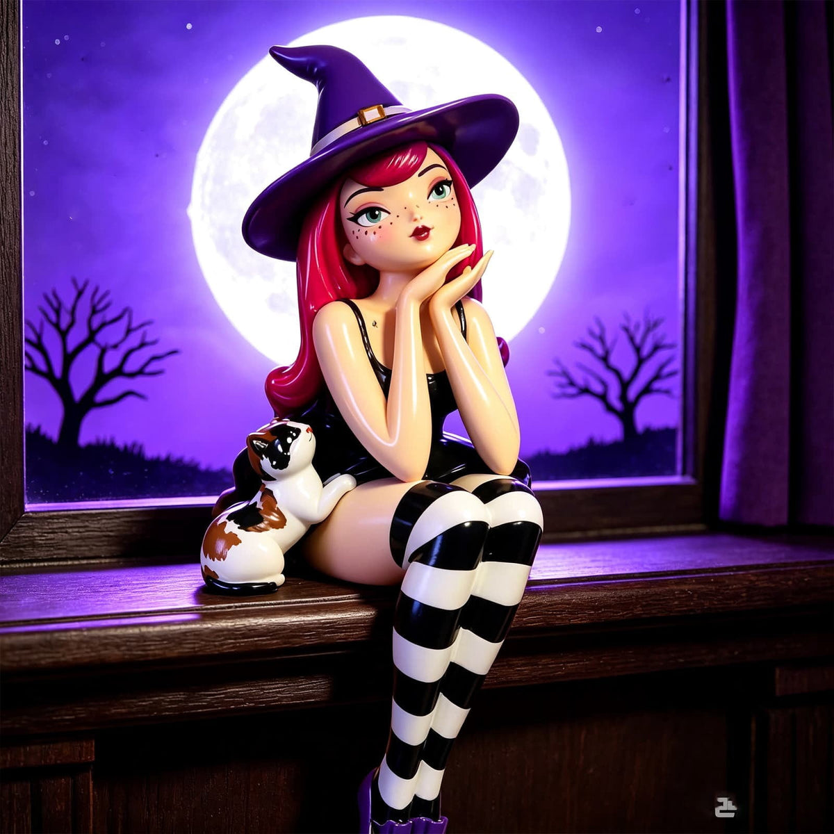 Haunt & Co Halloween Witch Shelf Sitter Figurine Set,3 Pc Gothic Witch Girl Statue With Cat Companion,Witchy Home Decor,Cute Spooky Edge Sitting Witch Decor,Whimsical Tabletop Ornament For Mantel Shelf Office