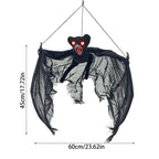Haunt & Co Spooky Halloween Bat Hanging Prop, Large Scary Bat Decoration with LED Red Eyes, Creepy Black Bat Ornament for Halloween Haunted House, Door, Yard Decor