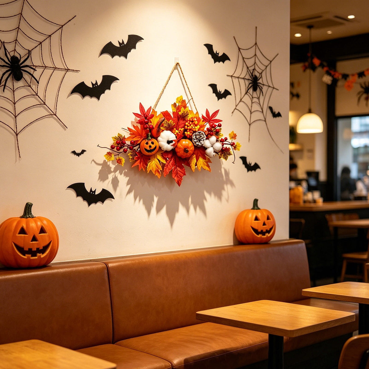 Haunt & Co Gaecuw Halloween Maple Leaf Pumpkin Wall Hanging Ornament Fall Festival Decor for Front Door Party Indoor Supplies