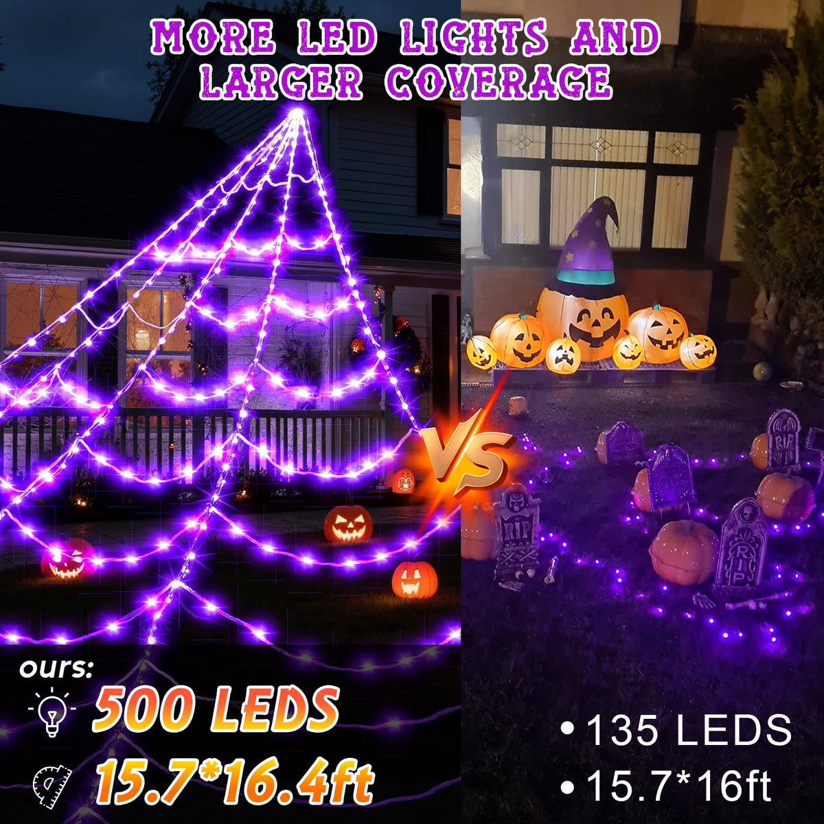 Haunt & Co Scidweet Outdoor, 500 LED Halloween Giant Spider Web Lights