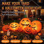 Haunt & Co 7.5 FT Long Halloween Inflatables Pumpkin Family Lighted,7 Pumpkins Blow Up Yard Decoration, Built-in LEDs, Stakes & Tethers Included