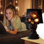 Haunt & Co HAHUT Halloween Lava Stone Skull Table Lamp, Gothic Resin Skeleton Statue Ornament for Halloween Anniversary Valentines Birthday Gifts