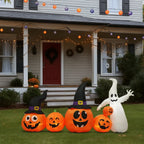 Haunt & Co 8FT Halloween Inflatable Pumpkin Ghost Scene, 5 Total LEDs, Waterproof Polyester, Quick Inflation with Stakes/Ropes