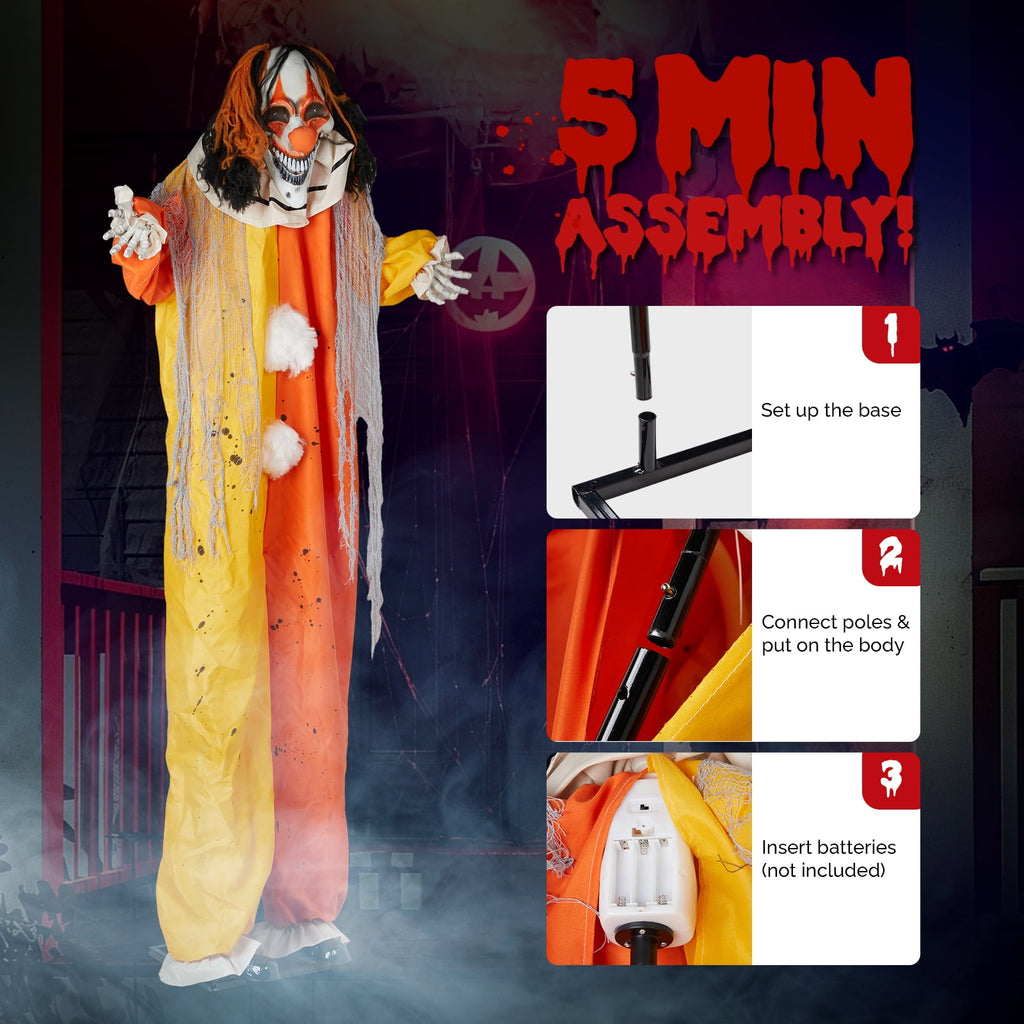 Haunt & Co 8.2 FT Halloween Animatronic Clown Standing Outdoor w/ Red Eyes,Scary Sounds