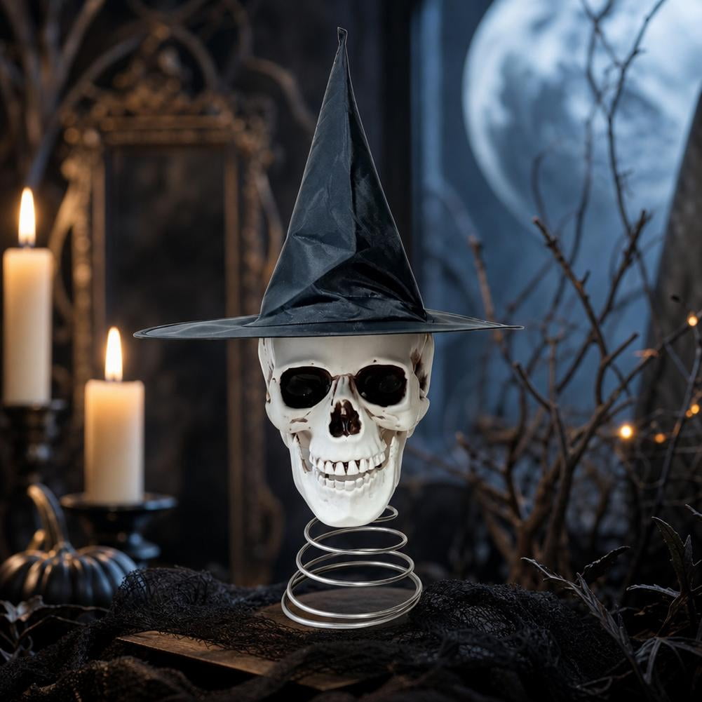 Haunt & Co Halloween Tree Topper, Skeleton Xmas Tree Topper, Halloween Skeleton Trees Decoration, Plastic Skull Ornament with Metal Spring Base, Spooky Holiday Home Party Decor