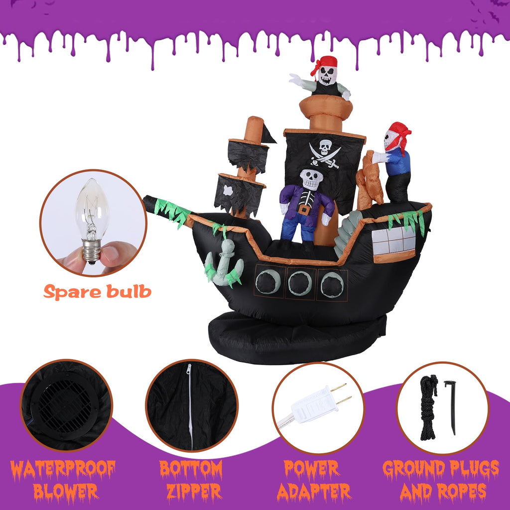 Haunt & Co 7 FT Halloween Inflatable Skeletons Ghosts on Pirate Ship Lights Decor Outdoor Indoor Holiday Decorations, Blow up Lighted Yard Decor, Giant Lawn Inflatables Home Family Outside Decor